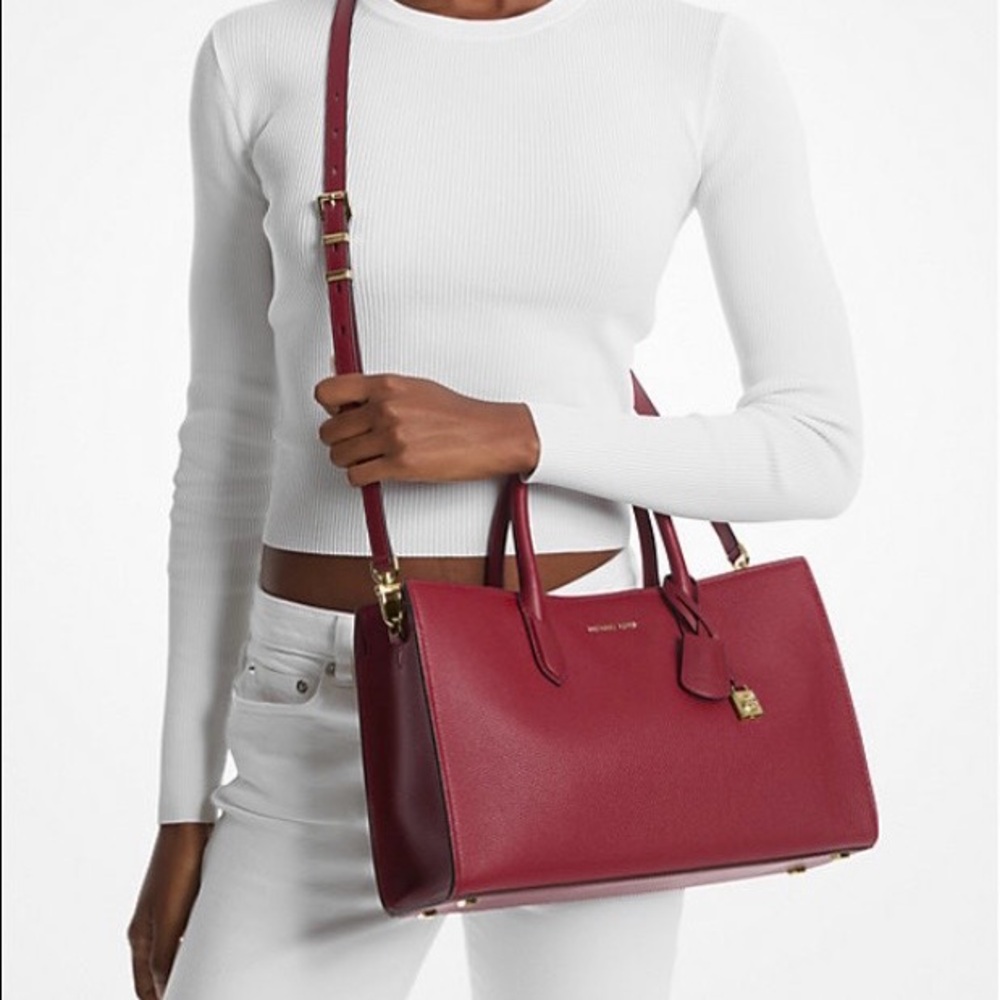 Michael Kors Scarlett Medium Leather Satchel Tote Crossbody Burgandy Red BNWT - Picture 4 of 10